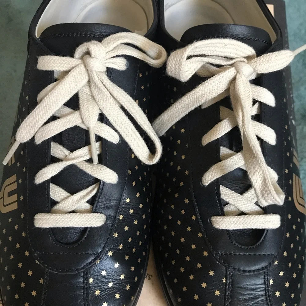 Gucci Guccy Falacer Sneaker Black Gold Stars Shoes